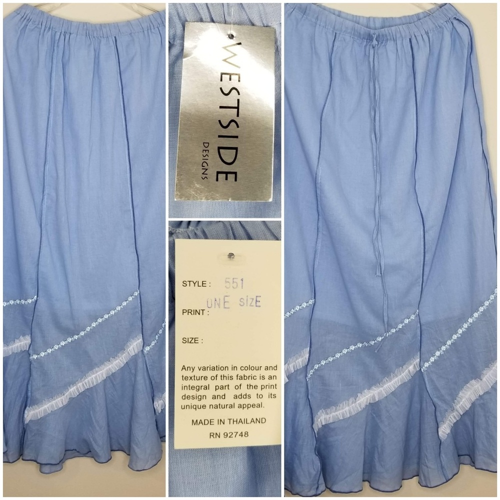 NWT Westside Design OS Blue Pull-on Prairie Skirt